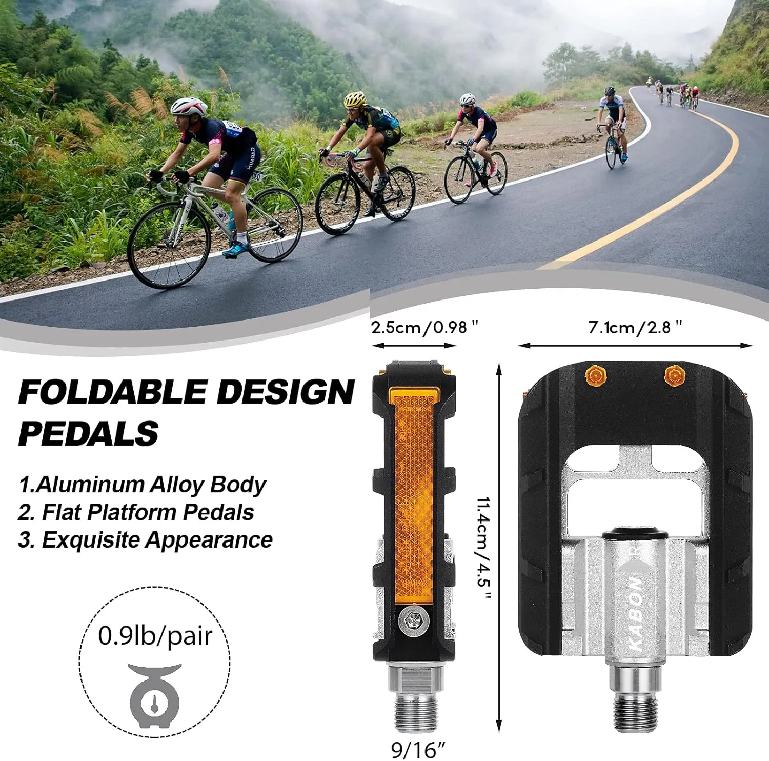 KABON Folding Bike Pedals, Bicycle Foldable Pedals with Aluminum, Universal 9/16 inch Non-Slip Cycling Pedals for Folding Bike, BMX Bike, Road Bike, Mountain Bike MTB