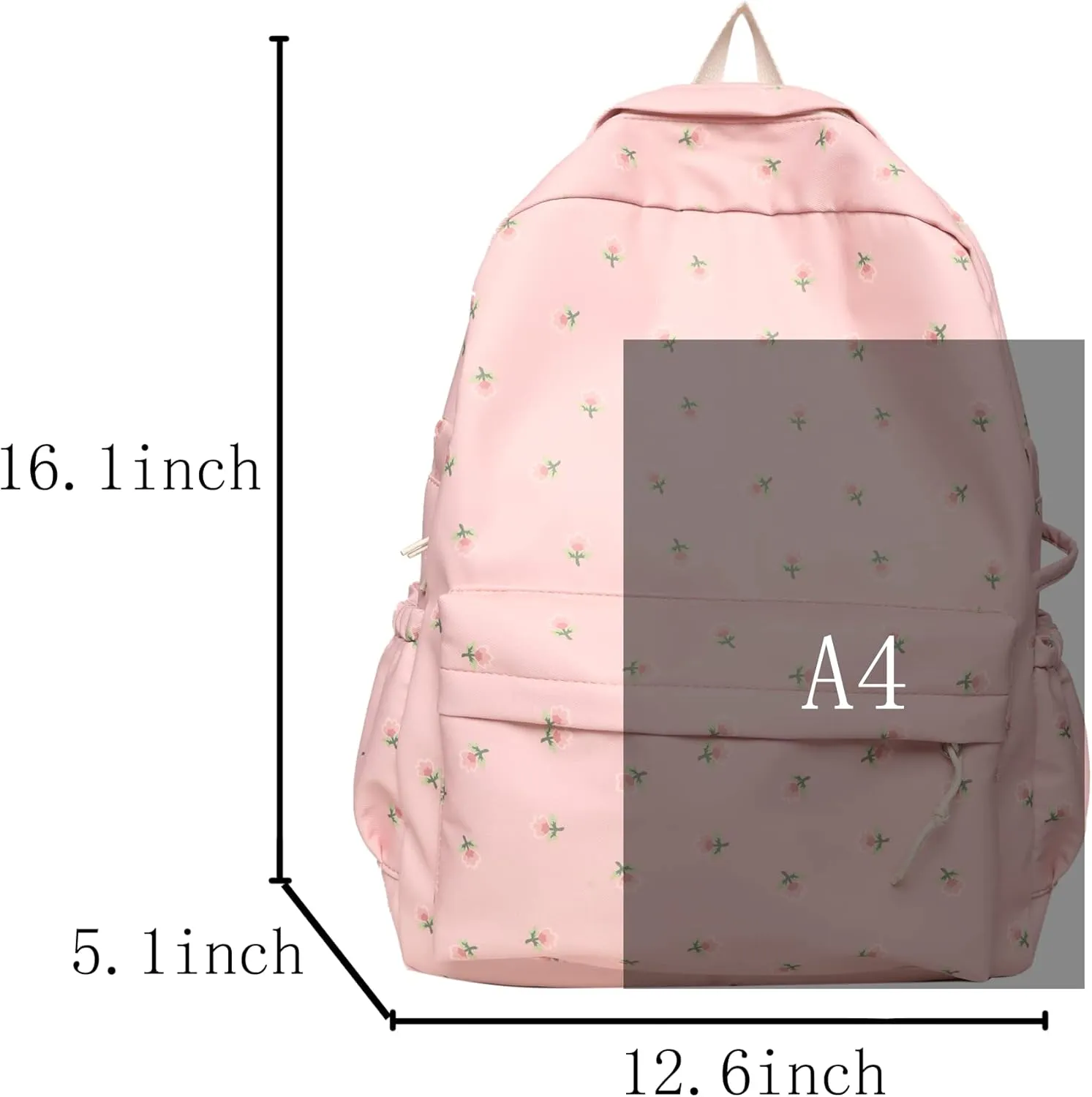 Kawaii Backpack Mori Art Floral Backpack With Pendant 16.1 Inch Aesthetic Backpack Cute Backpack Classic Casual Computer Backpack (Pink)