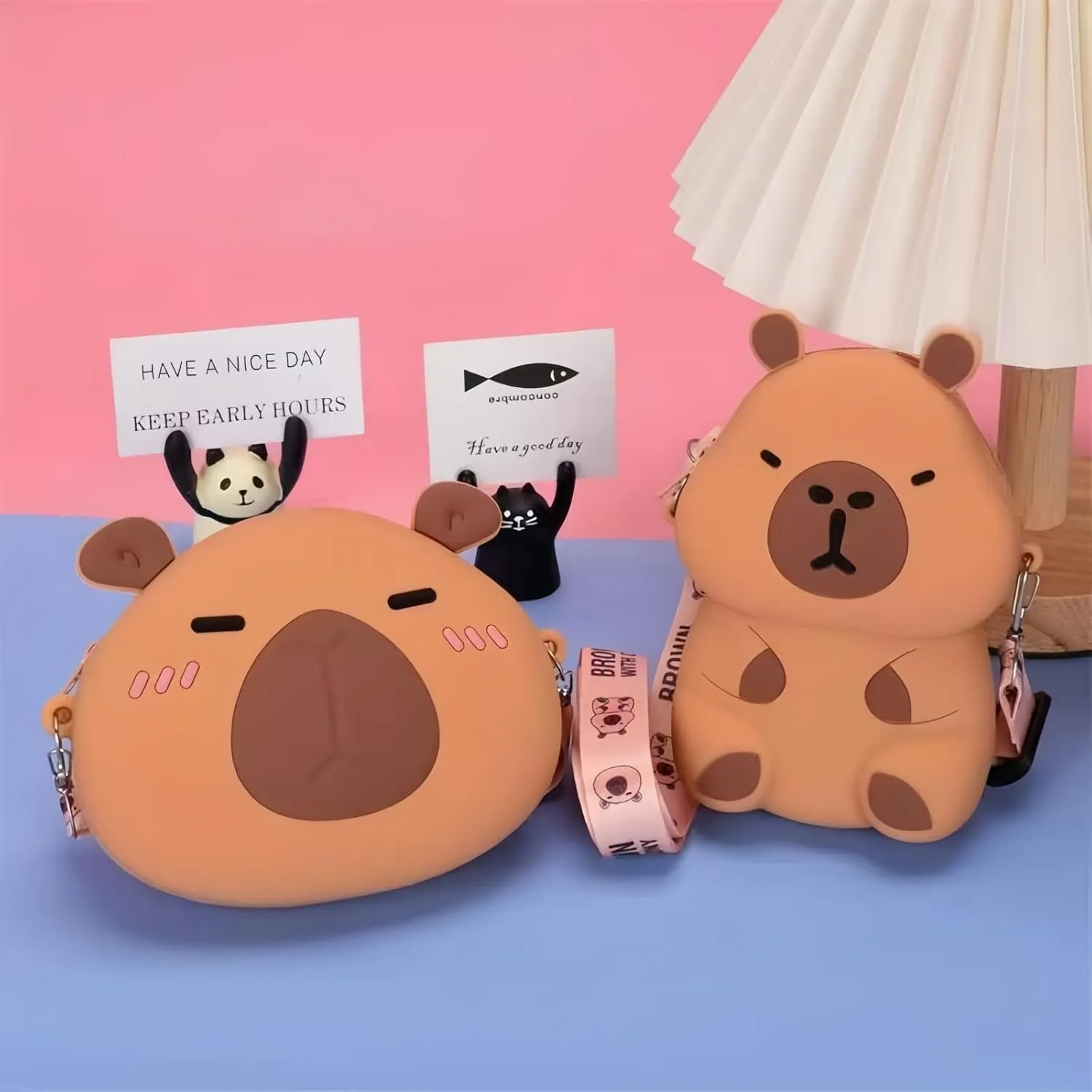 Kawaii Capybara Crossbody Bag with Adjustable Shoulder Strap, Cute Mini Anime Stuff Bags Coin Wallet Purse Shoulder Bag with Zipper Coin Pouch Money Bags for Women Birthday Gifts (Brown-s2)