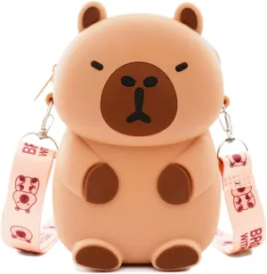 Kawaii Capybara Crossbody Bag with Adjustable Shoulder Strap, Cute Mini Anime Stuff Bags Coin Wallet Purse Shoulder Bag with Zipper Coin Pouch Money Bags for Women Birthday Gifts (Brown-s2)