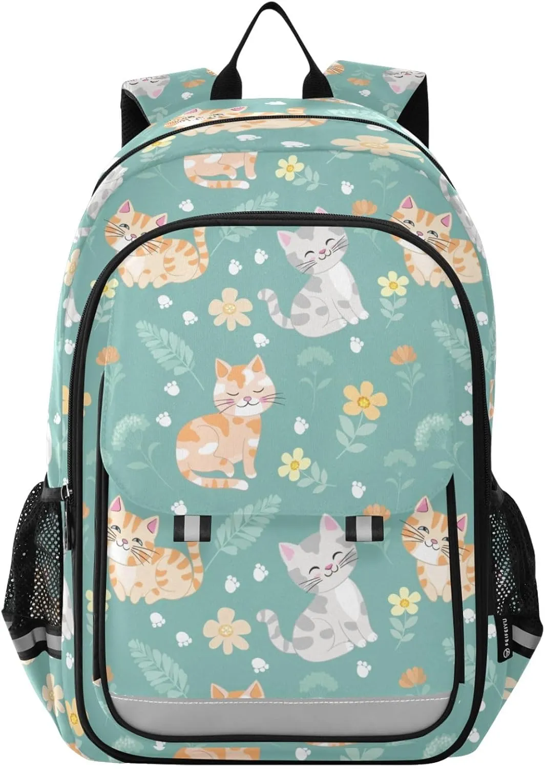 Kawaii Cat Kitten Flower Backpack for Boys Girls Elementary School Bag Kids Bookbag Travel Rucksack With Reflective Stripes