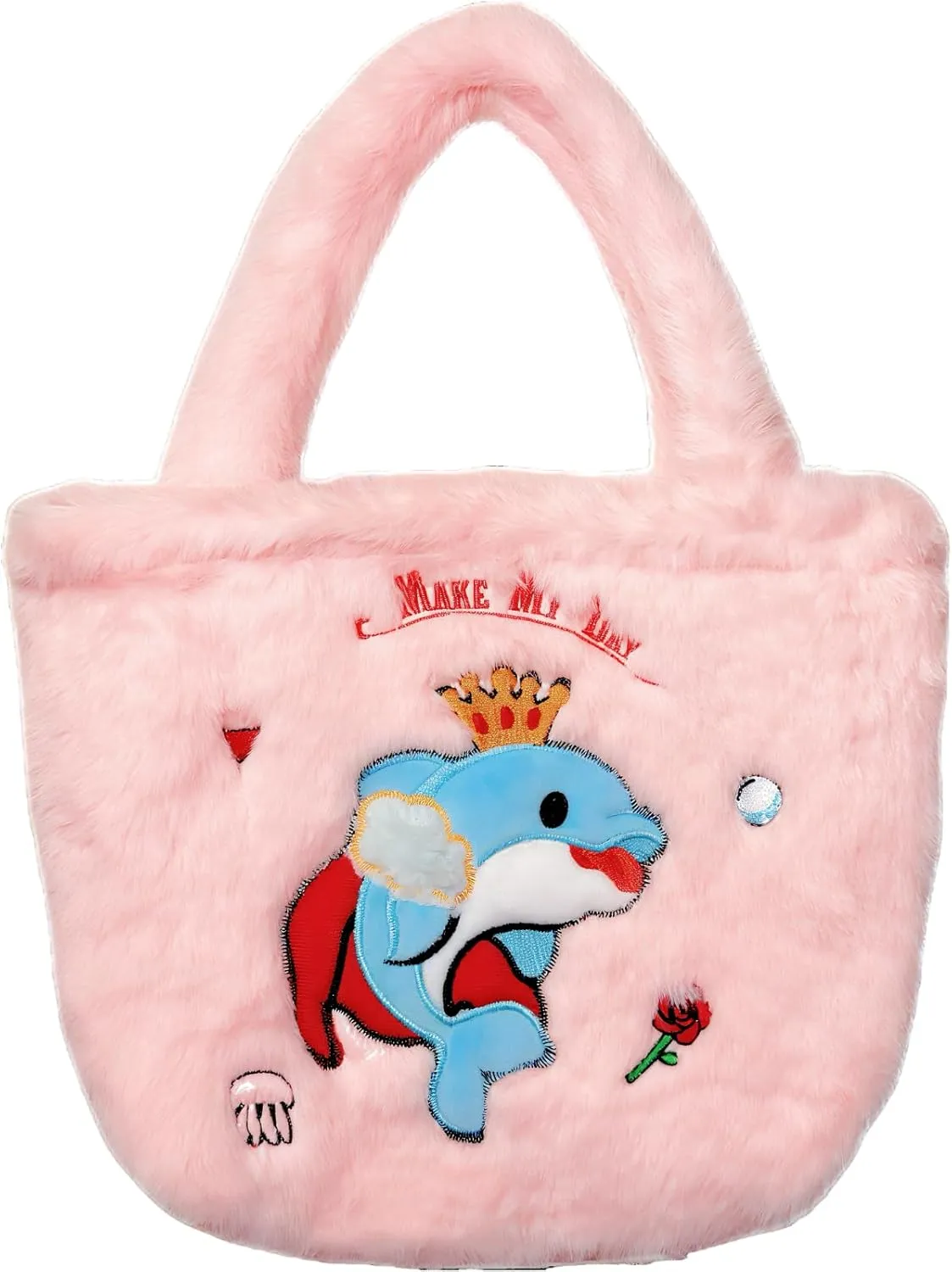 Kawaii Marine Plush Tote Bag for Girls - Snap-Closure Bag Fits iPad/Switch, Soft Ocean-Themed Animal Handbag