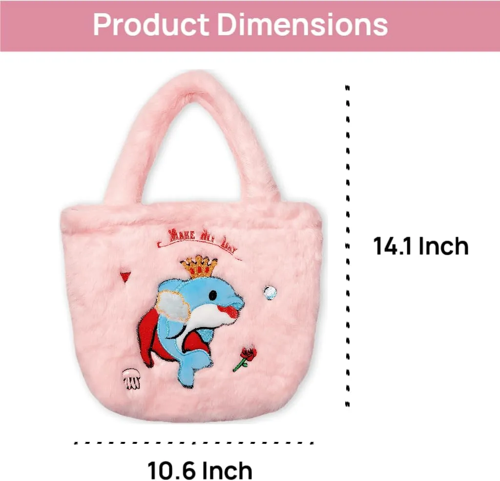 Kawaii Marine Plush Tote Bag for Girls - Snap-Closure Bag Fits iPad/Switch, Soft Ocean-Themed Animal Handbag