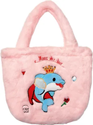 Kawaii Marine Plush Tote Bag for Girls - Snap-Closure Bag Fits iPad/Switch, Soft Ocean-Themed Animal Handbag