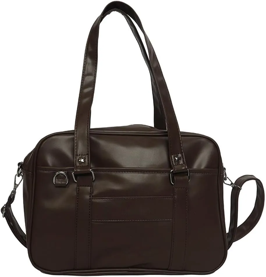 Kawaii Messenger Bag PU Leather JK Uniform Bag with Adjustable Strap Tote Shoulder Bag with Zipper Closure Crossbody Bag Messenger Bag (Dark Brown)