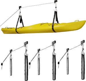 Kayak Storage Hoist - Overhead Pulley System with 125lb Capacity for Canoes, Bikes, Ladders, and More - for up to 12-Foot Ceilings