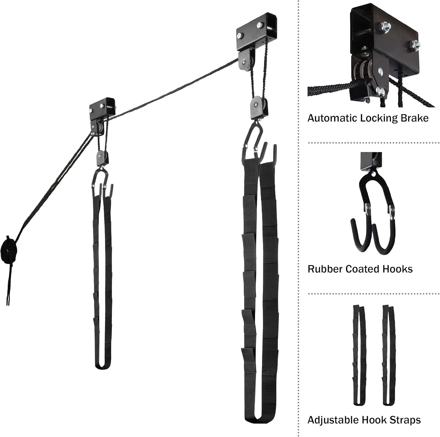 Kayak Storage Hoist - Overhead Pulley System with 125lb Capacity for Canoes, Bikes, Ladders, and More - for up to 12-Foot Ceilings