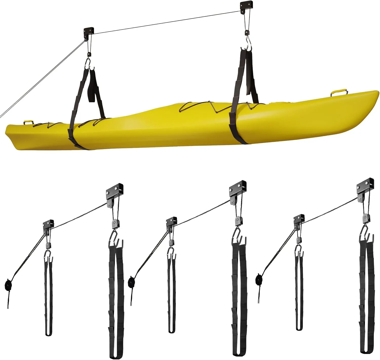 Kayak Storage Hoist - Overhead Pulley System with 125lb Capacity for Canoes, Bikes, Ladders, and More - for up to 12-Foot Ceilings