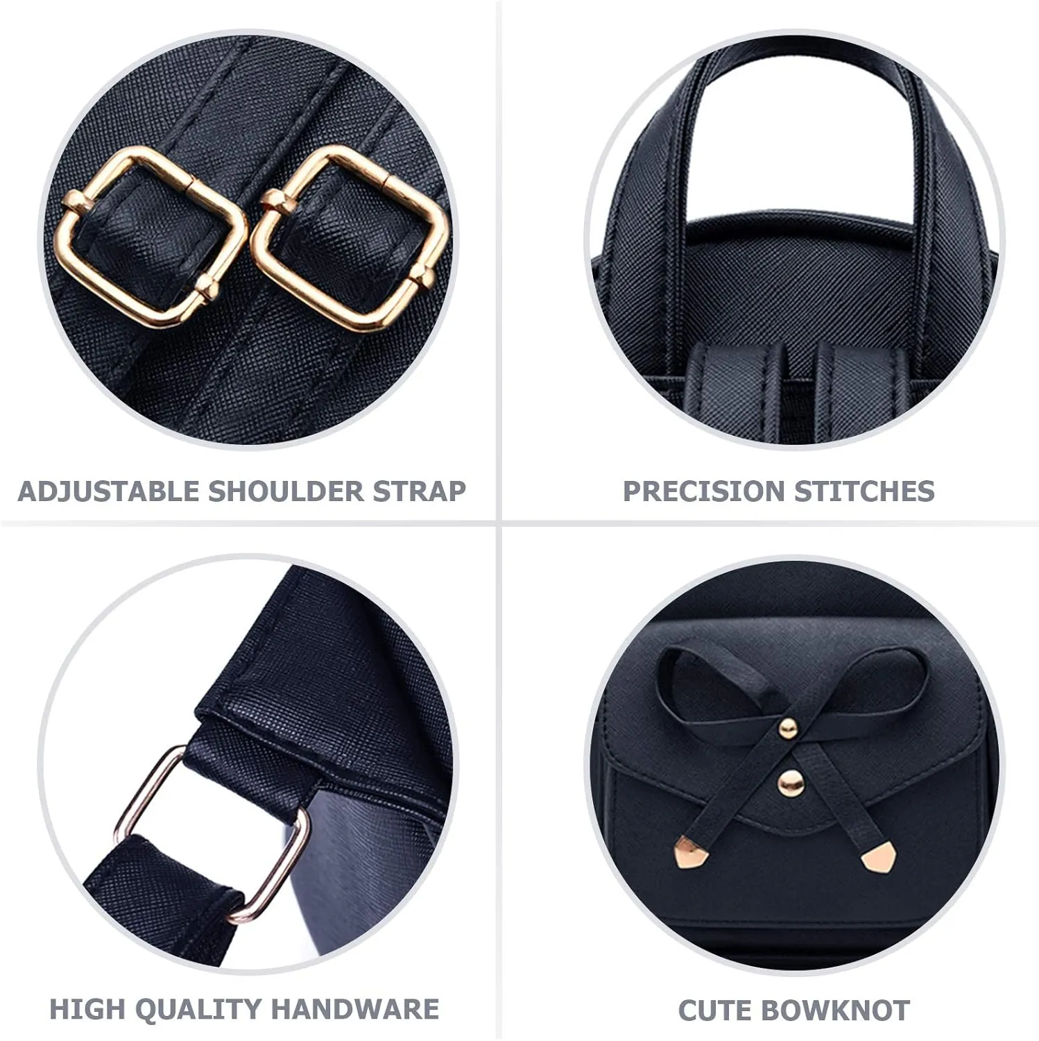 K.E.J. Mini Backpack for Women Bowknot Leather Backpack 3-PCS Cute Small Backpack Purse for Ladies