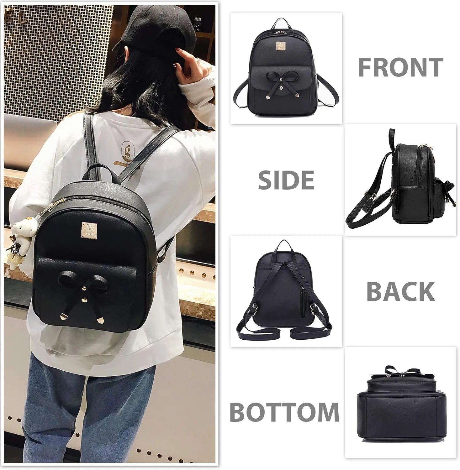 K.E.J. Mini Backpack for Women Bowknot Leather Backpack 3-PCS Cute Small Backpack Purse for Ladies