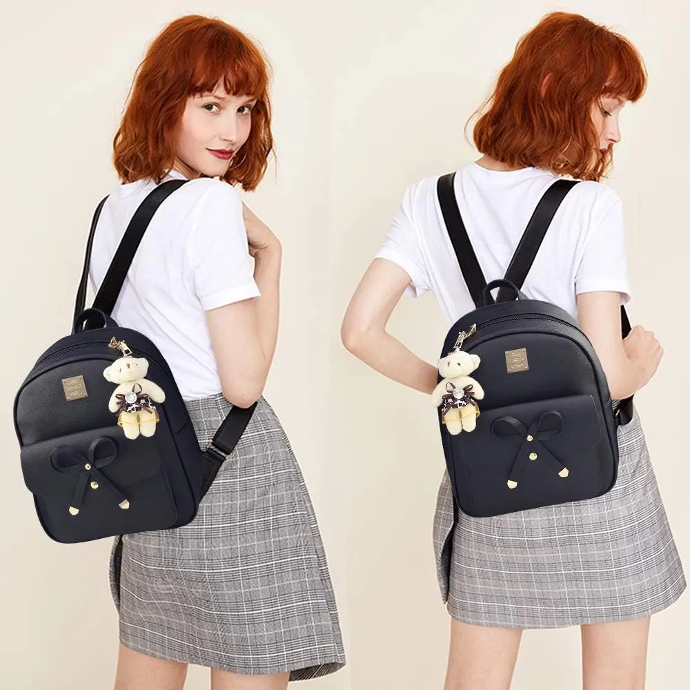 K.E.J. Mini Backpack for Women Bowknot Leather Backpack 3-PCS Cute Small Backpack Purse for Ladies
