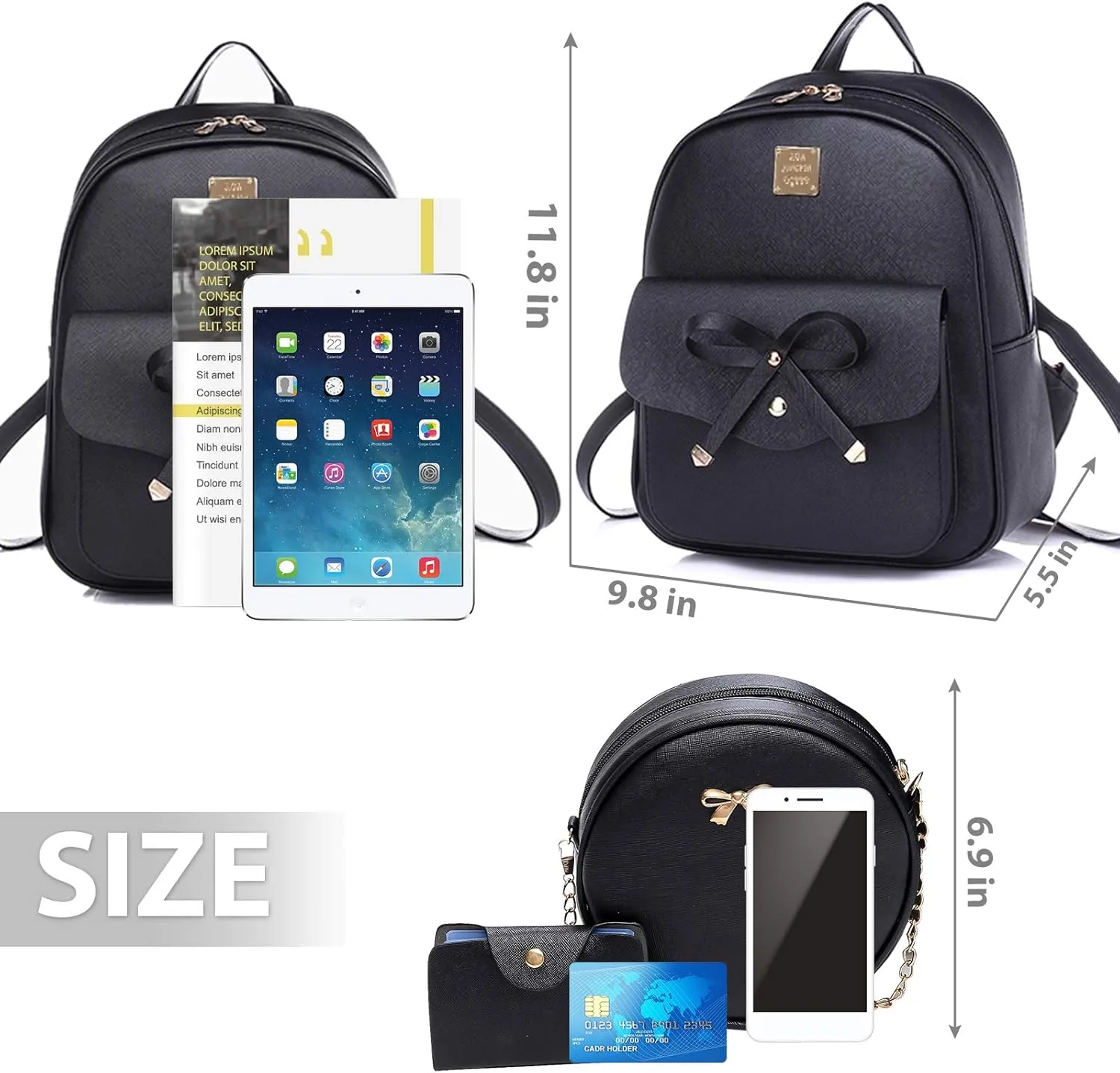 K.E.J. Mini Backpack for Women Bowknot Leather Backpack 3-PCS Cute Small Backpack Purse for Ladies