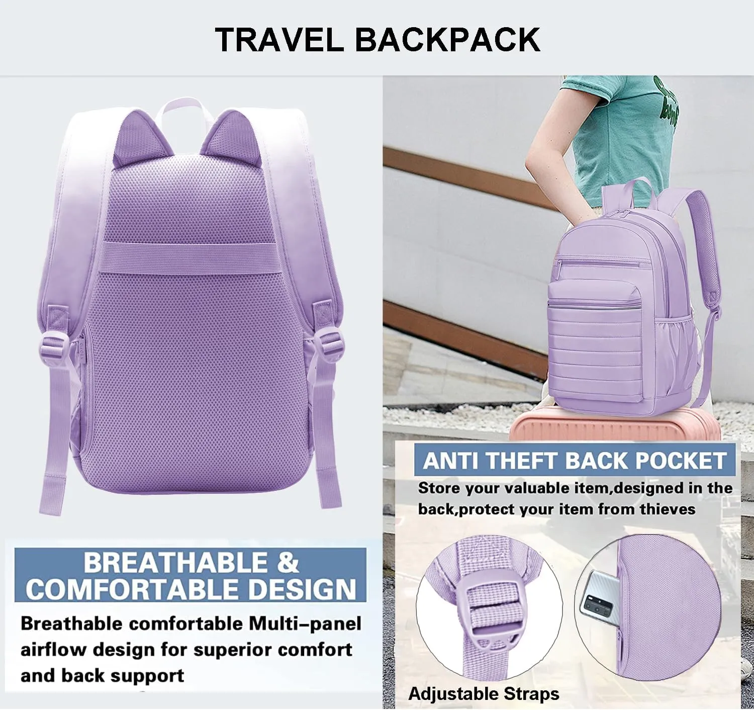 KEOFID Travel Backpack for Women Carry-On, Backpack Purse for Women, Anti-Theft Womens backpacks, Casual Back pack for College(Purple)
