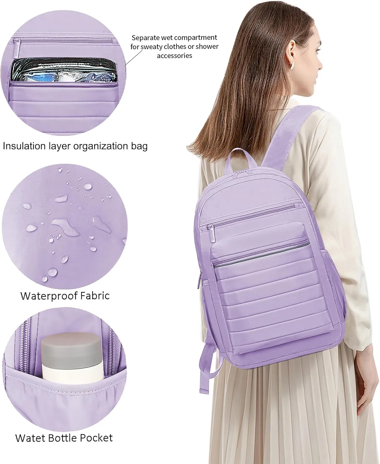 KEOFID Travel Backpack for Women Carry-On, Backpack Purse for Women, Anti-Theft Womens backpacks, Casual Back pack for College(Purple)