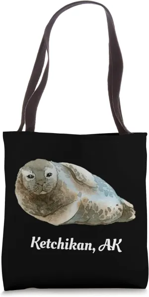 Ketchikan AK Cute Harbor Seal Watercolor Art Sea Animal Tote Bag