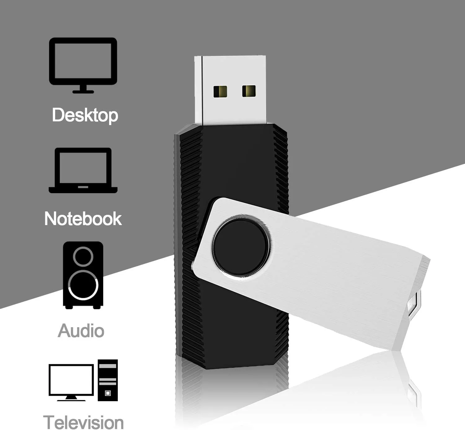 KEXIN 10 Pack USB Flash Drive - 64GB Thumb Drive with Swivel, Black (64GB, 10 Pack)