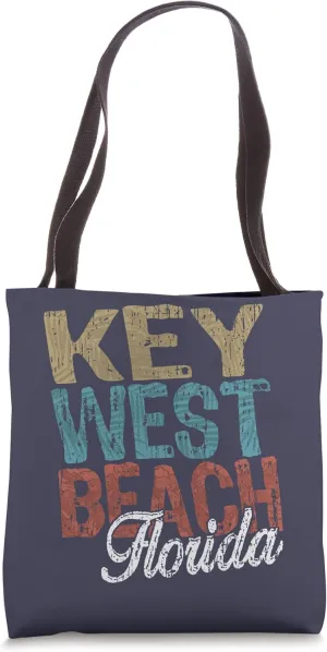 KEY WEST BEACH Florida HIBISCUS & SCRIPT Three Tone Palm Tote Bag