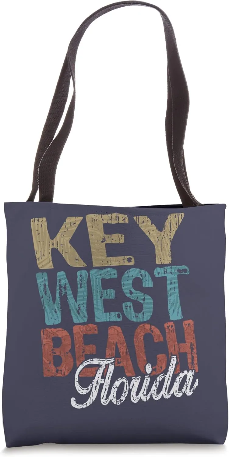 KEY WEST BEACH Florida HIBISCUS & SCRIPT Three Tone Palm Tote Bag