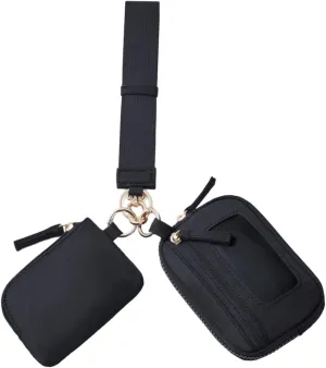 Keychain Wristlet Wallet Small Wallet with Keyring Bag Water Resistant Practical Purse Double Pouch for Birthday Gift Trekking, Black