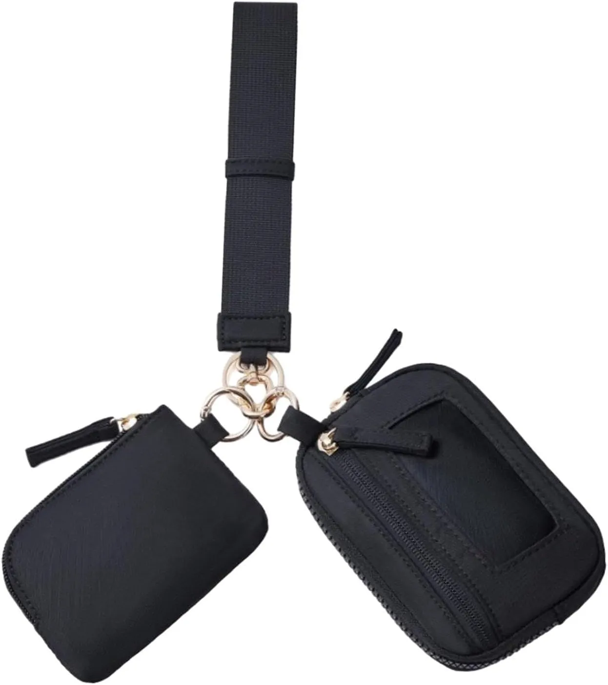 Keychain Wristlet Wallet Small Wallet with Keyring Bag Water Resistant Practical Purse Double Pouch for Birthday Gift Trekking, Black