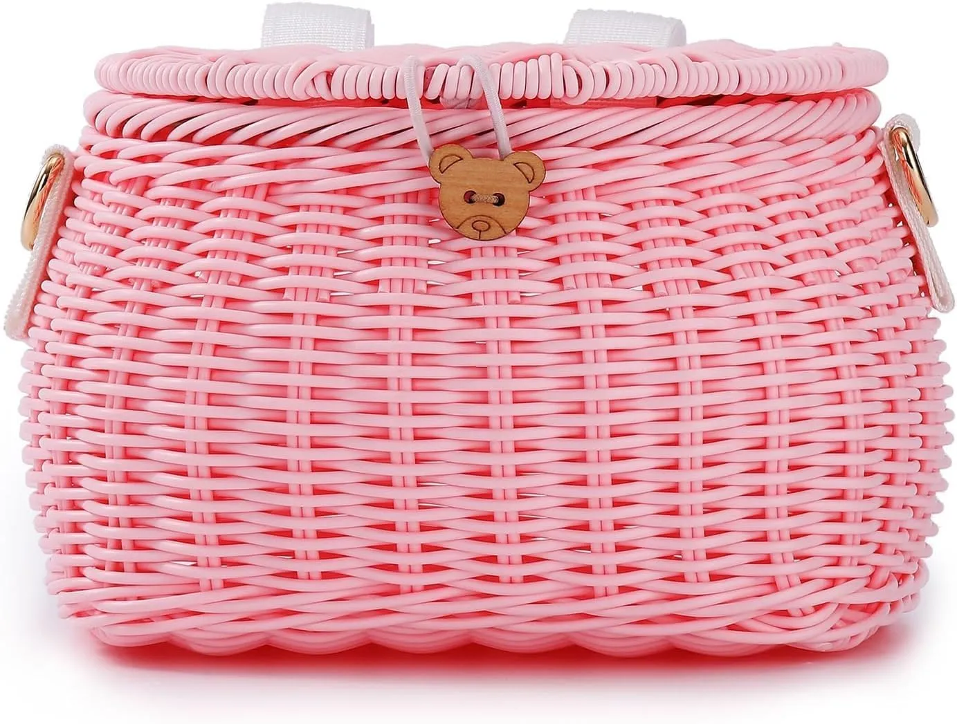 Kids Cycling Basket Set - Handwoven Rattan Backpack with Lid and Shoulder Strap for Bike, Scooter, Tricycle