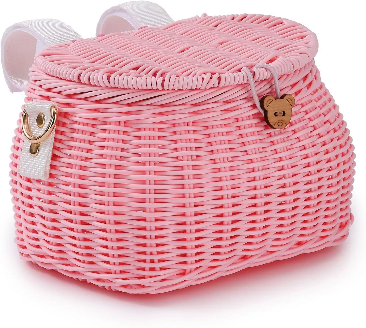 Kids Cycling Basket Set - Handwoven Rattan Backpack with Lid and Shoulder Strap for Bike, Scooter, Tricycle