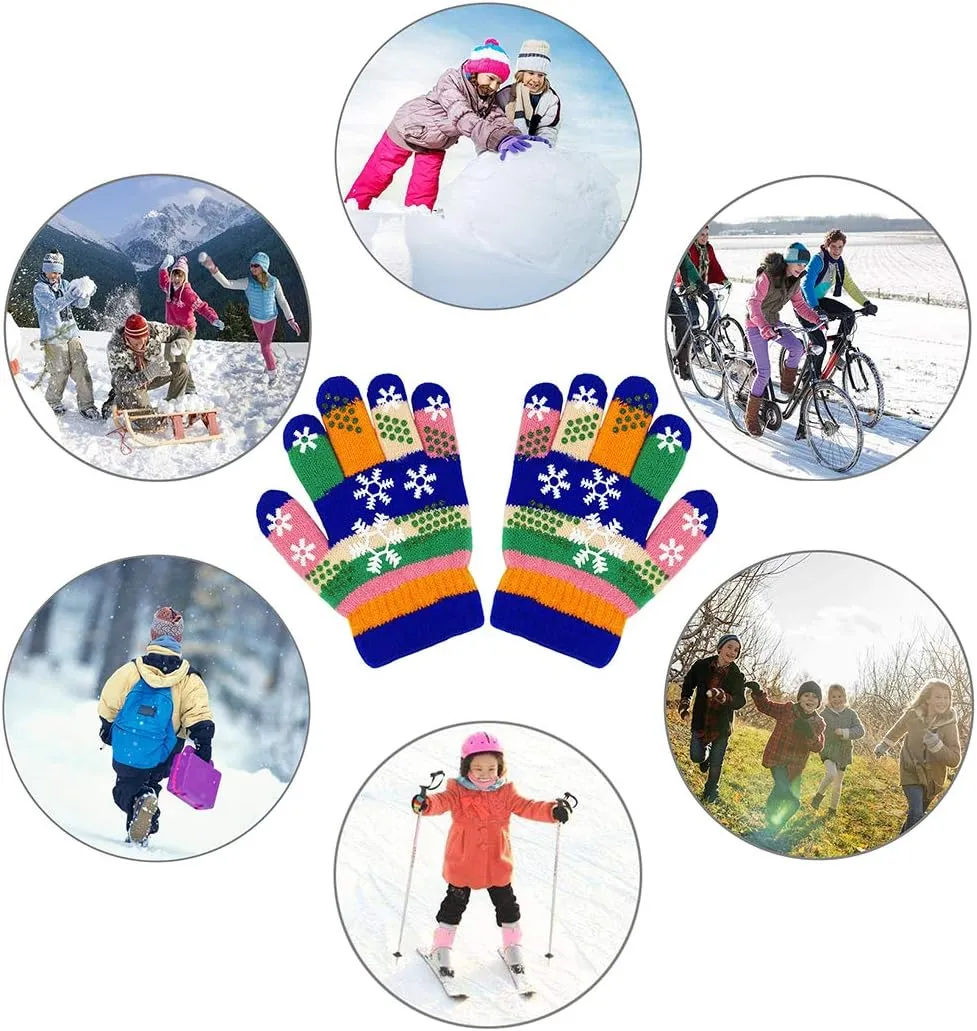 Kids Gloves, Magic Stretch Gloves 8 Pairs, Children Anti-Slip Full Fingers Knitted Winter Glove for Boys and Girls