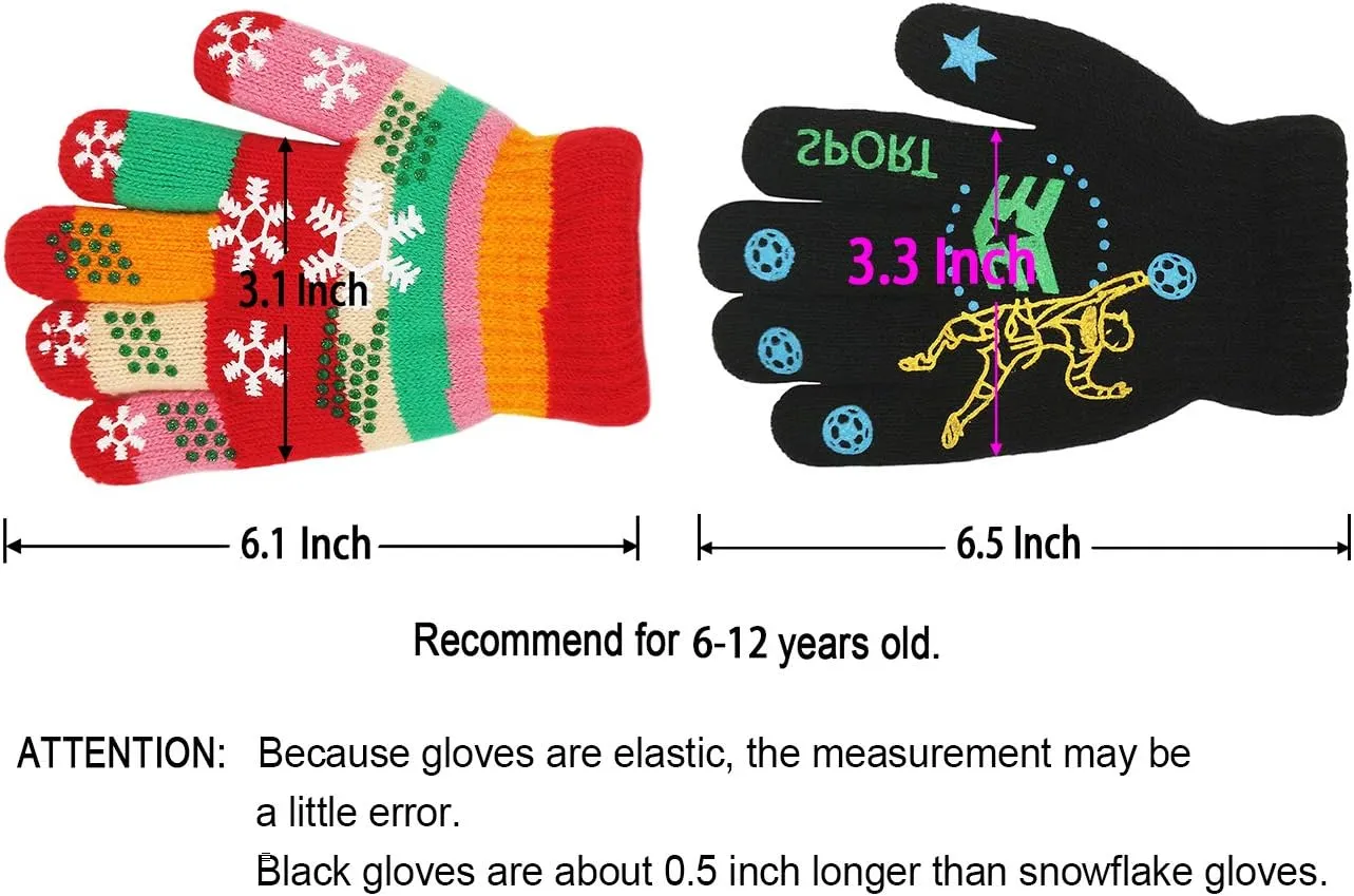 Kids Gloves, Magic Stretch Gloves 8 Pairs, Children Anti-Slip Full Fingers Knitted Winter Glove for Boys and Girls