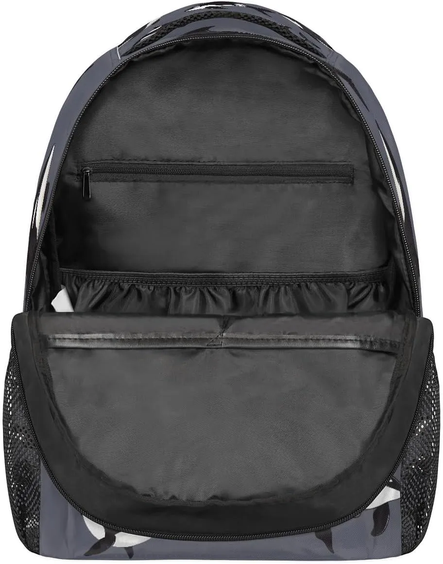 Kids School Backpack Cute Orcas Jumping Dark Gray Large Bookbag for Elementary Students Boys Girls Lightweight Travel Casual Daypack Water Resistant Outdoor Hiking Sport Rucksack