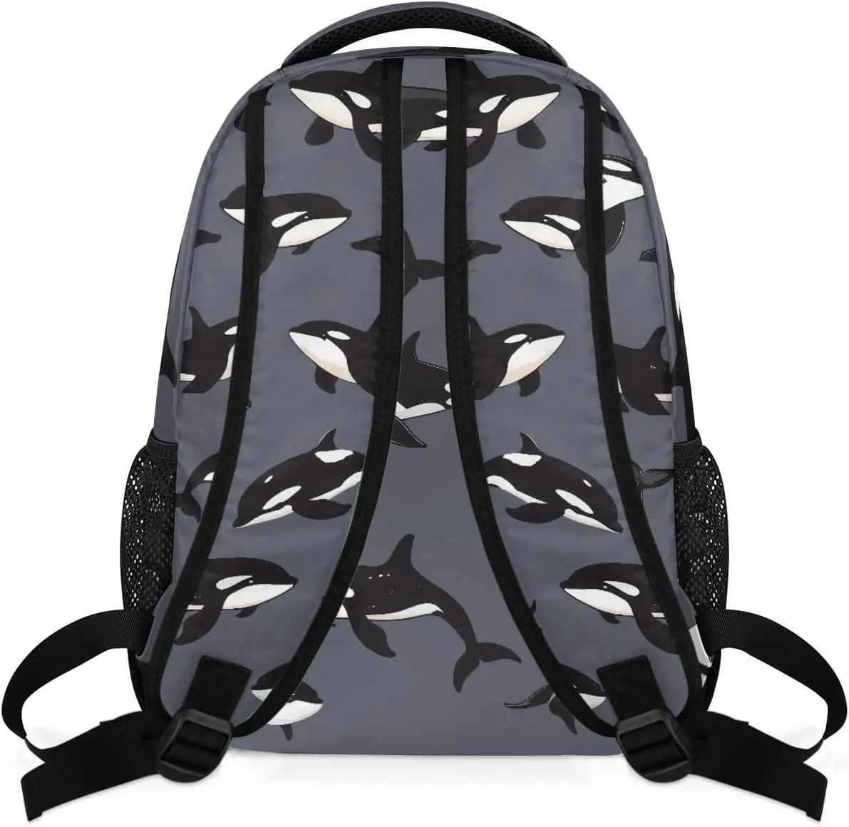 Kids School Backpack Cute Orcas Jumping Dark Gray Large Bookbag for Elementary Students Boys Girls Lightweight Travel Casual Daypack Water Resistant Outdoor Hiking Sport Rucksack