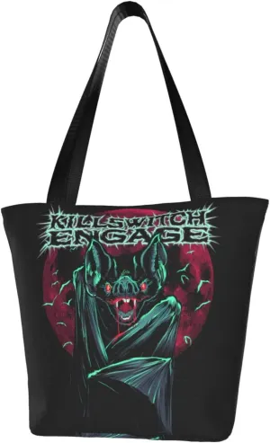 Killswitch Rock Band Engage Reusable Grocery Bag for Kitchen Shoulder Shopping Bag Tote Bags with Zipper for Women Large Capacity Handbag for Party Casual Daily Bag Storage Bags
