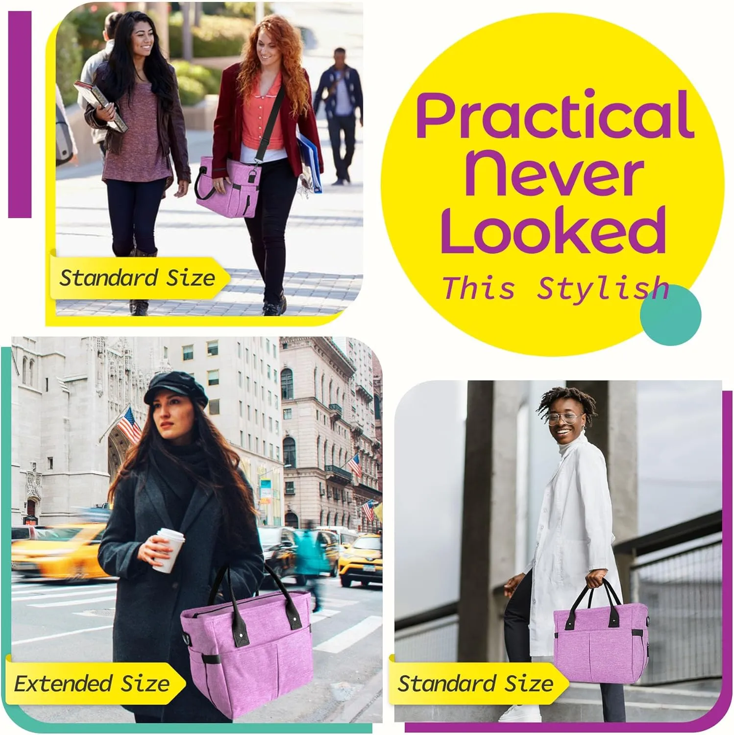 KIPBELIF Cute&Classy Roomy Insulated Lunch Bags for Women - Stylish & Functional Large Tote Adult Lunch Box for Working & Picnic