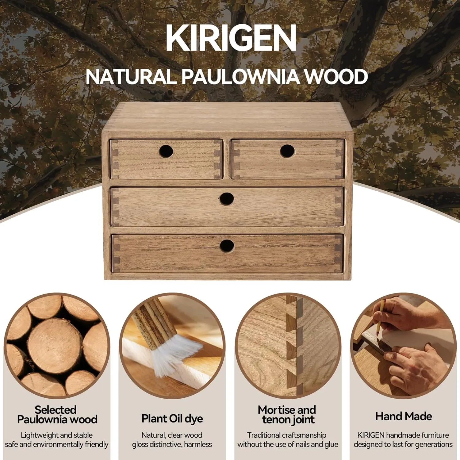 KIRIGEN Wood Desktop Storage Cabinet/Workspace Document Office Necessity Organizer with 4 Drawers/Home,Office Letter Mail Sorter with 3 Levels/Hold Makeup Box (BR, 3-Layer &4 Drawers)