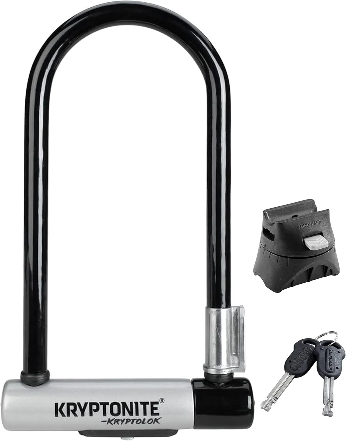Kryptonite Kryptolok Standard Bike U-Lock, Heavy Duty Anti-Theft Bicycle U Lock, 12.7mm Shackle with Mounting Bracket and Keys, High Security Lock for Bicycles Scooters,Black