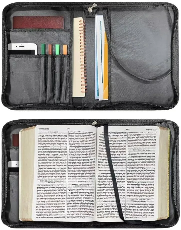 Kuiaobaty Leather Bible Covers for Women Bible Case for Men Scripture Bag with Shoulder Straps and Keychain Size M-2XL