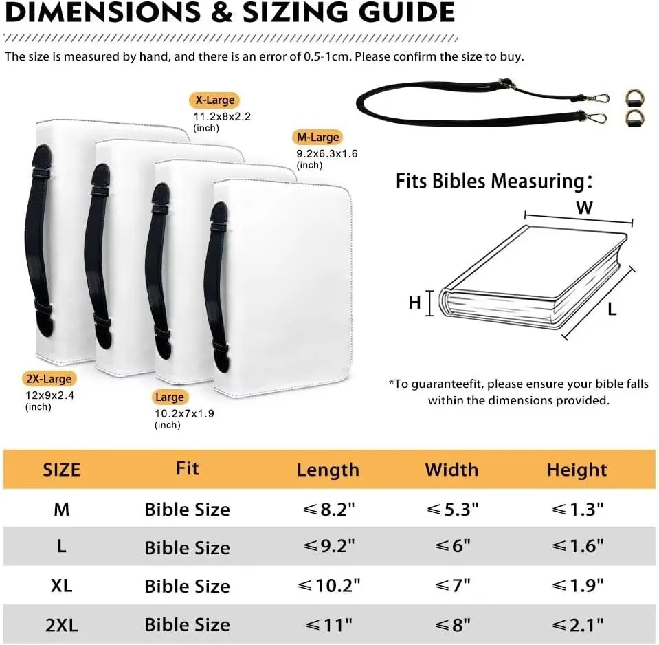 Kuiaobaty Leather Bible Covers for Women Bible Case for Men Scripture Bag with Shoulder Straps and Keychain Size M-2XL