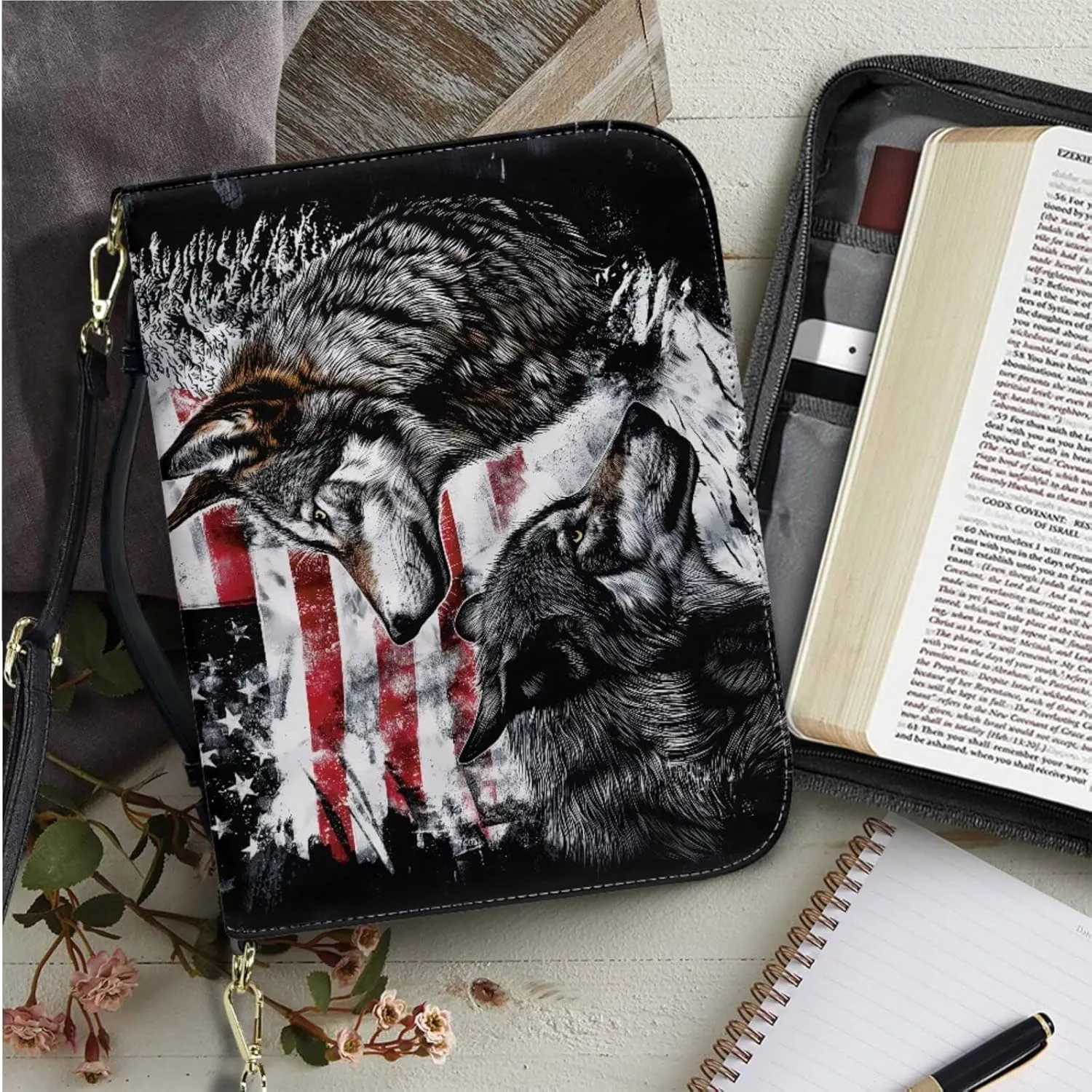 Kuiaobaty Leather Bible Covers for Women Bible Case for Men Scripture Bag with Shoulder Straps and Keychain Size M-2XL