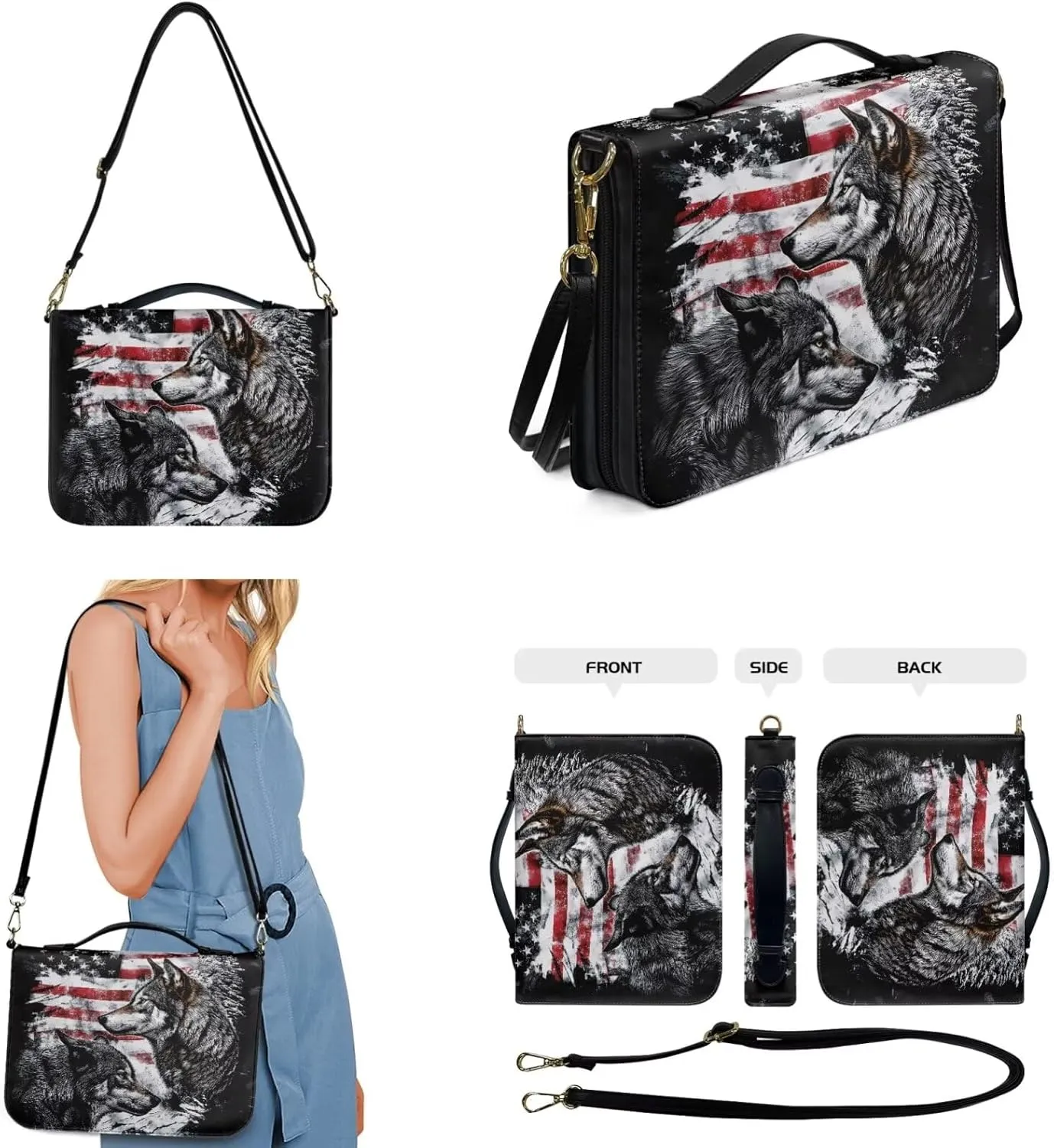 Kuiaobaty Leather Bible Covers for Women Bible Case for Men Scripture Bag with Shoulder Straps and Keychain Size M-2XL