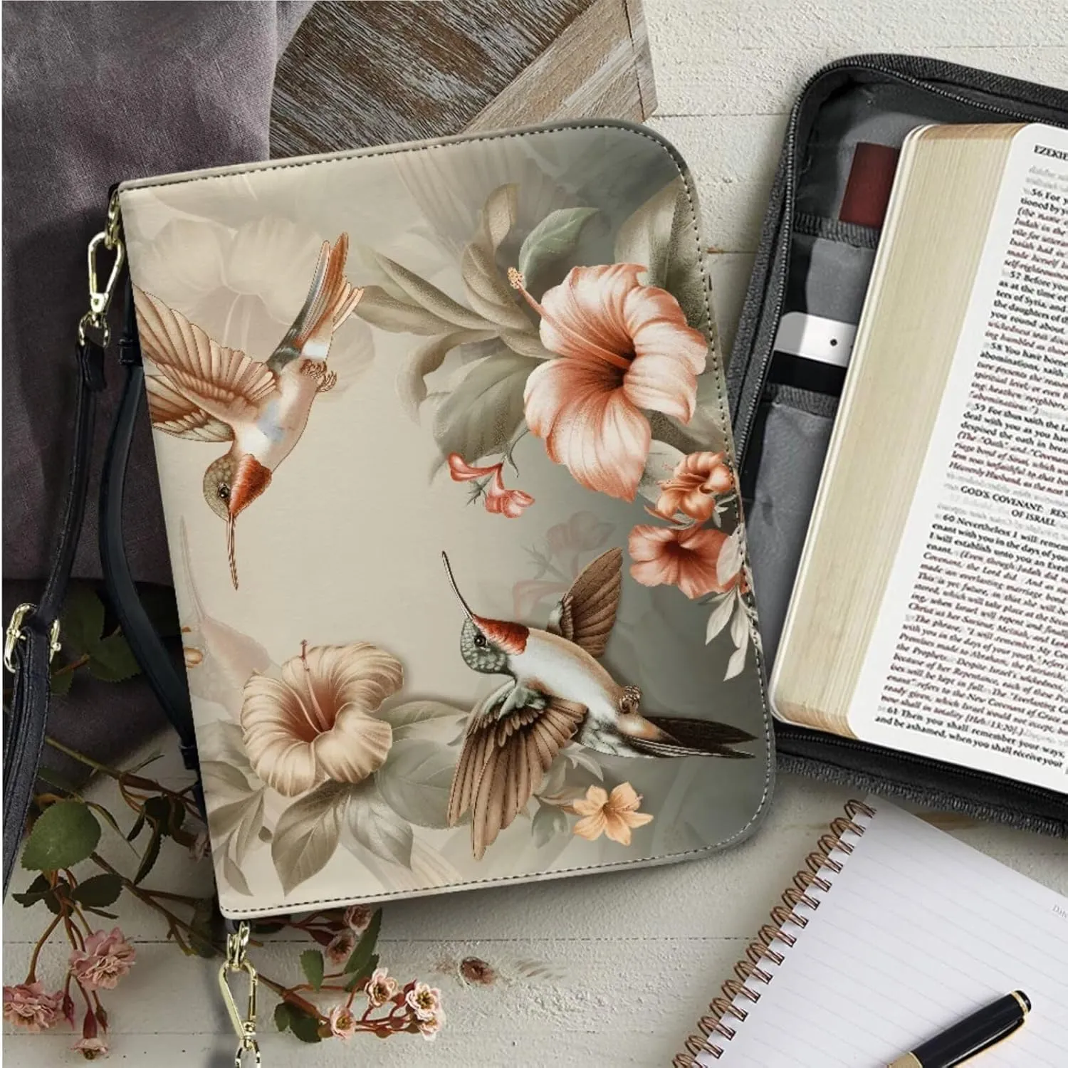 Kuiaobaty Leather Bible Covers for Women Men Bible Case with Shoulder Straps Church Bag with Keychain Size M-2XL