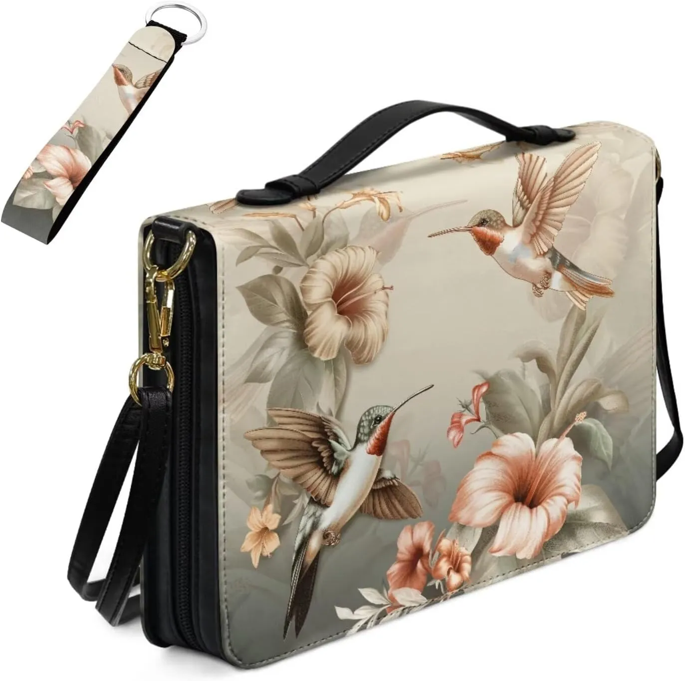 Kuiaobaty Leather Bible Covers for Women Men Bible Case with Shoulder Straps Church Bag with Keychain Size M-2XL