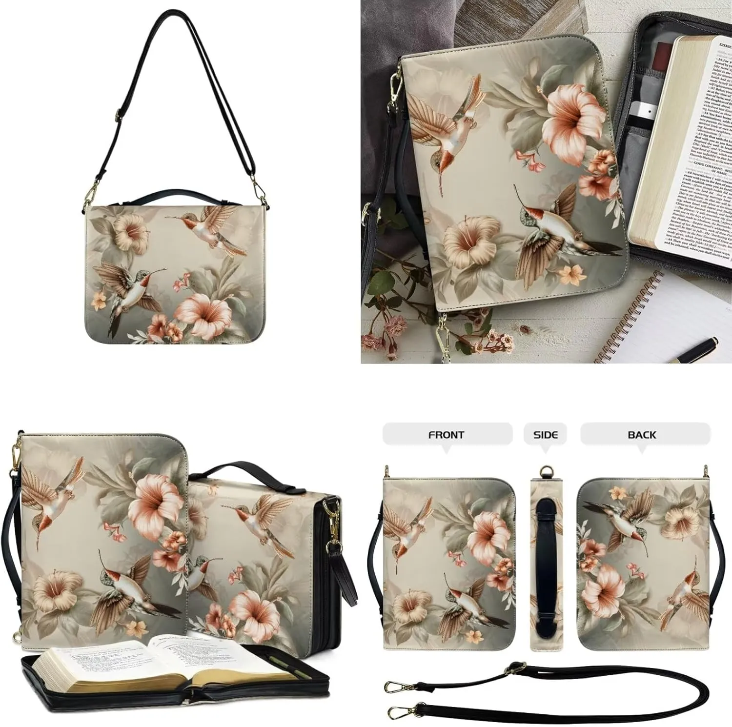 Kuiaobaty Leather Bible Covers for Women Men Bible Case with Shoulder Straps Church Bag with Keychain Size M-2XL