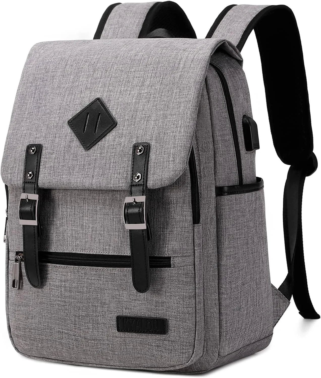 KYALOU Lightweight Casual Laptop Backpack with USB Charging Port for Men and Women, schoooll Bookbag for College - Gray