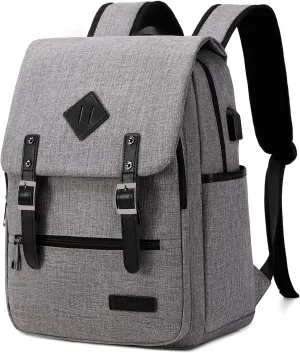 KYALOU Lightweight Casual Laptop Backpack with USB Charging Port for Men and Women, schoooll Bookbag for College - Gray