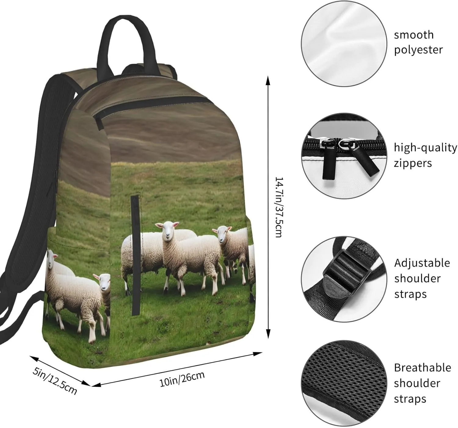 Lambs And Sheep Print Lightweight Backpack, Travel Bookbag College Bag,Laptop Backpack For Men Women