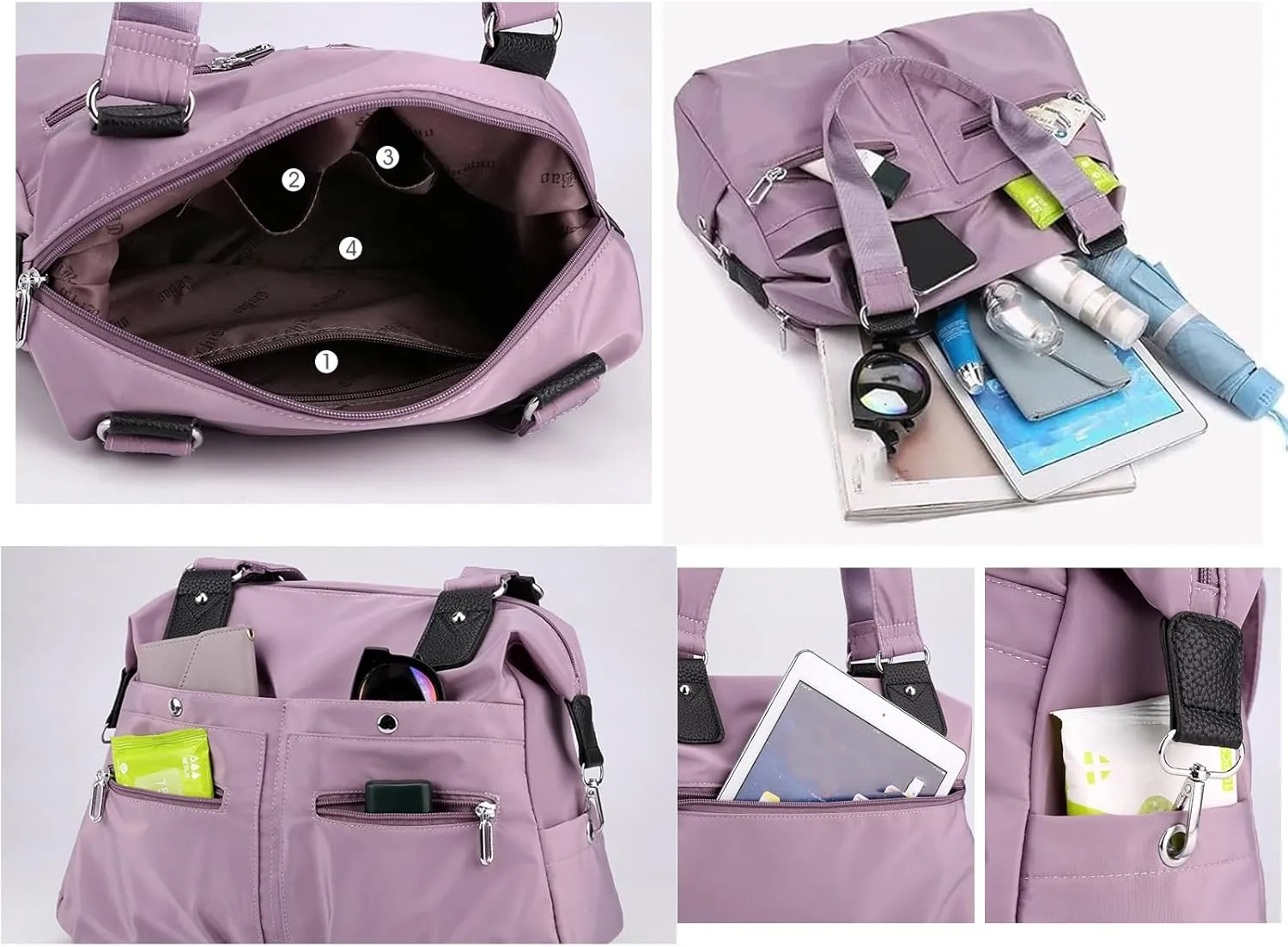 Langrents Large Capacity Waterproof Multi Pocket Shoulder Bag, Crossbody Travel Messenger Bag, Nylon Shoulder Tote Bag