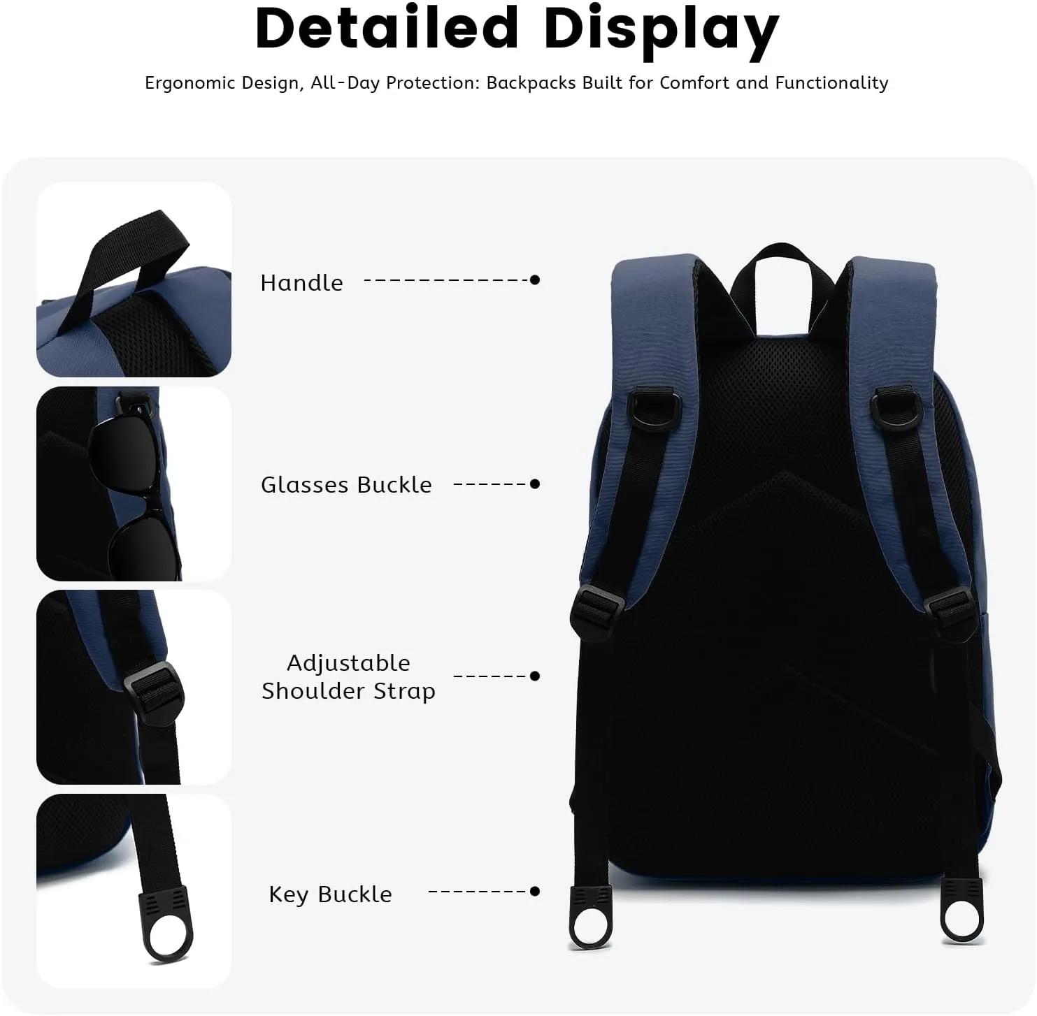 Lanola Basic Multi-Pocket Multipurpose Backpack Classical Water Resistant Bookbag For School Business Travel or Casual Daypack Backpacks - Dark Blue