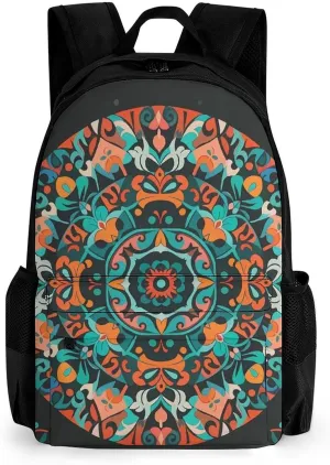 Laptop Backpack for Men Women Circular And Eastern Patterns Backpack Casual Bag Travel Backpack Simple Bag for Hiking