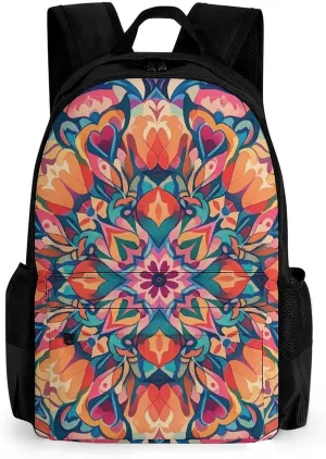 Laptop Backpack for Men Women Colorful Symmetrical Pattern Backpack Casual Bag Travel Backpack Simple Bag for Hiking