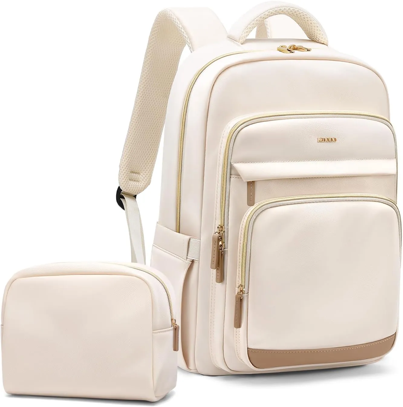 Laptop Backpack for Women,Travel Backpack with Laptop Compartment,Casual Daypack College Bookbag Computer Backpack for Work with Small Organizer Bag,Beige