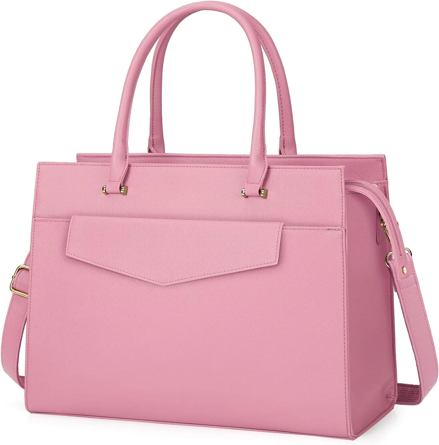 Laptop Bag for Women 15.6 inch Leather Tote Bag 2pcs Set Professional Work Bag with Envelope Clutch Bag Large Office Computer Bag Teacher Bag Shoulder Bag Satchel Purse, Pink